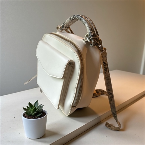 Free People Handbags - Free People 3-Way Convertible Mini Backpack Crossbody Cream Snakeskin Trim